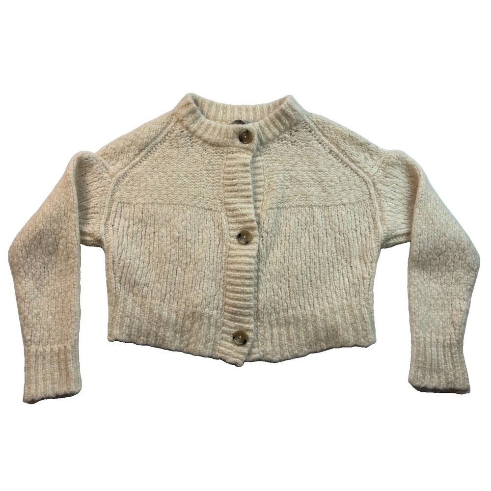 Everlane Women's M Cropped Merino Wool Alpaca Blend Chunky Cardigan Cream